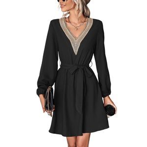 Amasoo Black Lace Trim V Neck Dress Size S